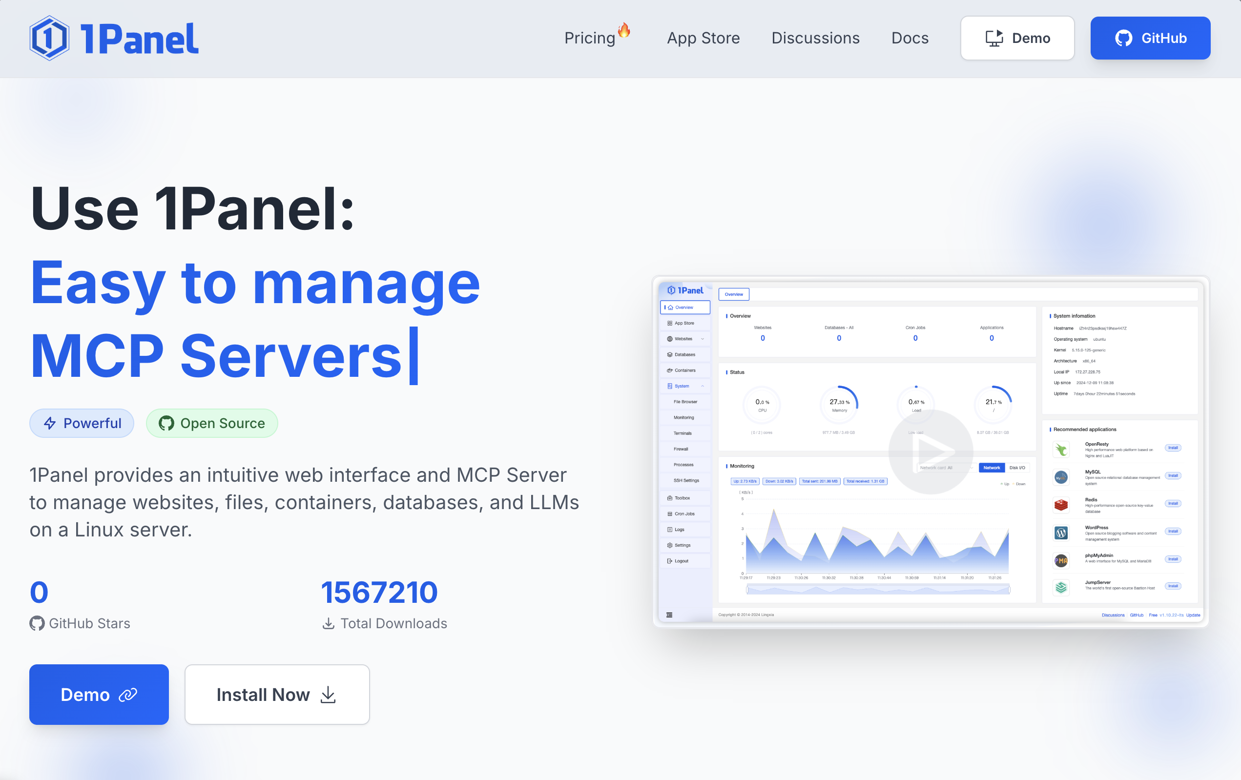 1Panel - 1Panel is a modern web-based Linux server management panel that simplifies server administration with an intuitive interface and powerful features.
