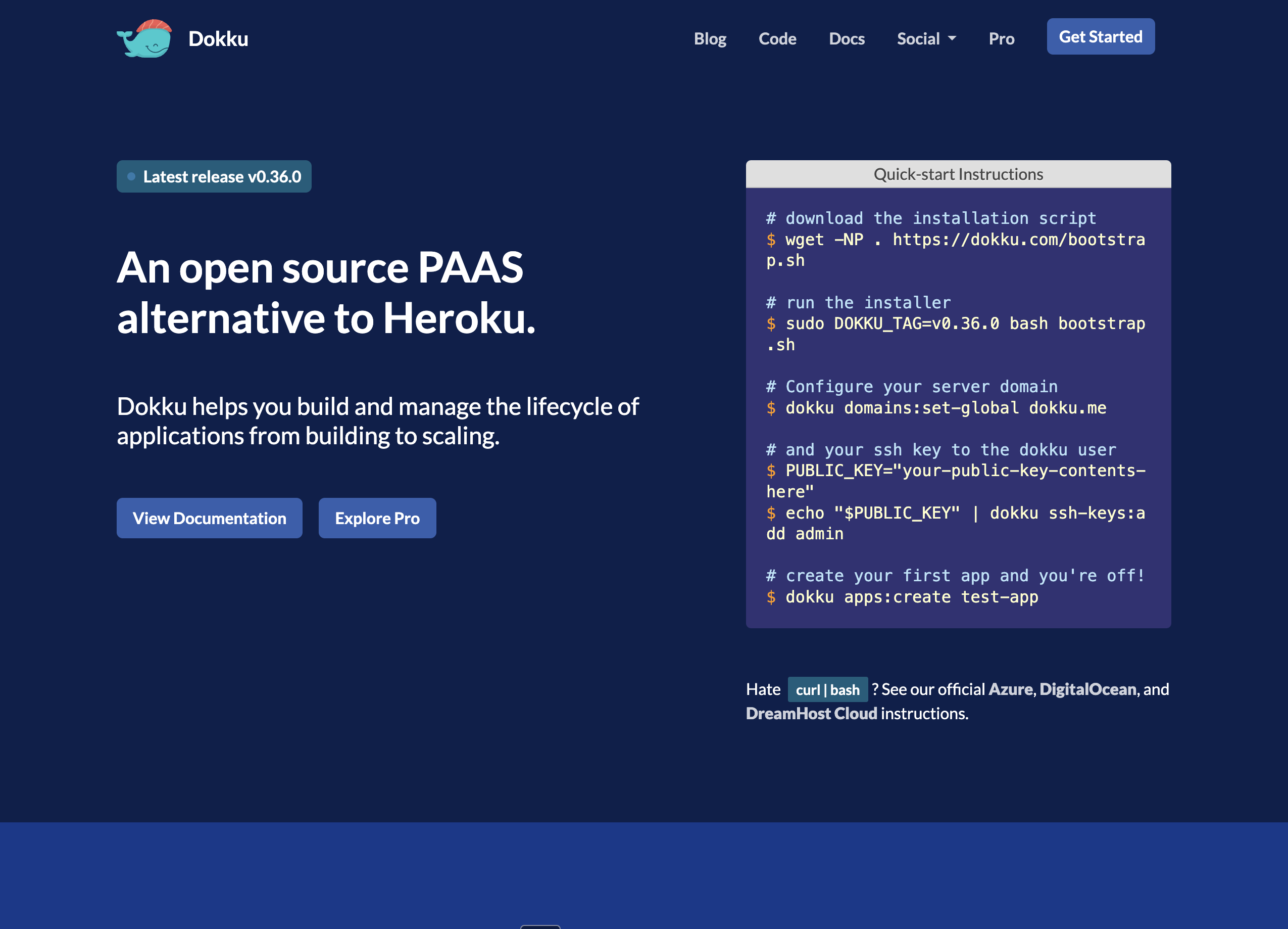 Dokku - Dokku is a docker-powered PaaS that helps you build and manage the lifecycle of applications. A self-hosted Heroku alternative with git-based deployment.