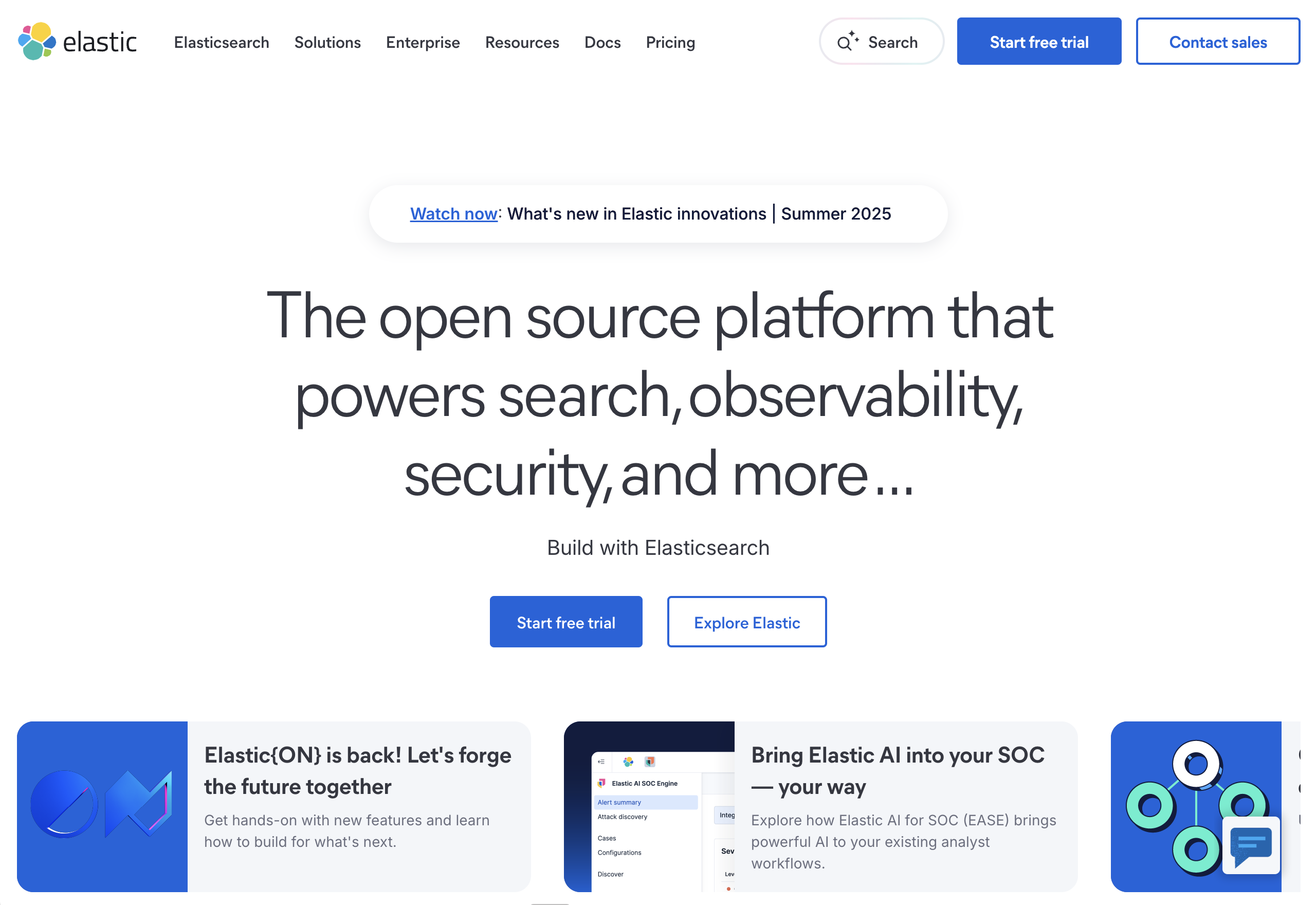 Elastic - Elastic is a distributed search and analytics engine built on Apache Lucene. Start searching and analyzing your data in minutes with Elasticsearch, Kibana, and more.