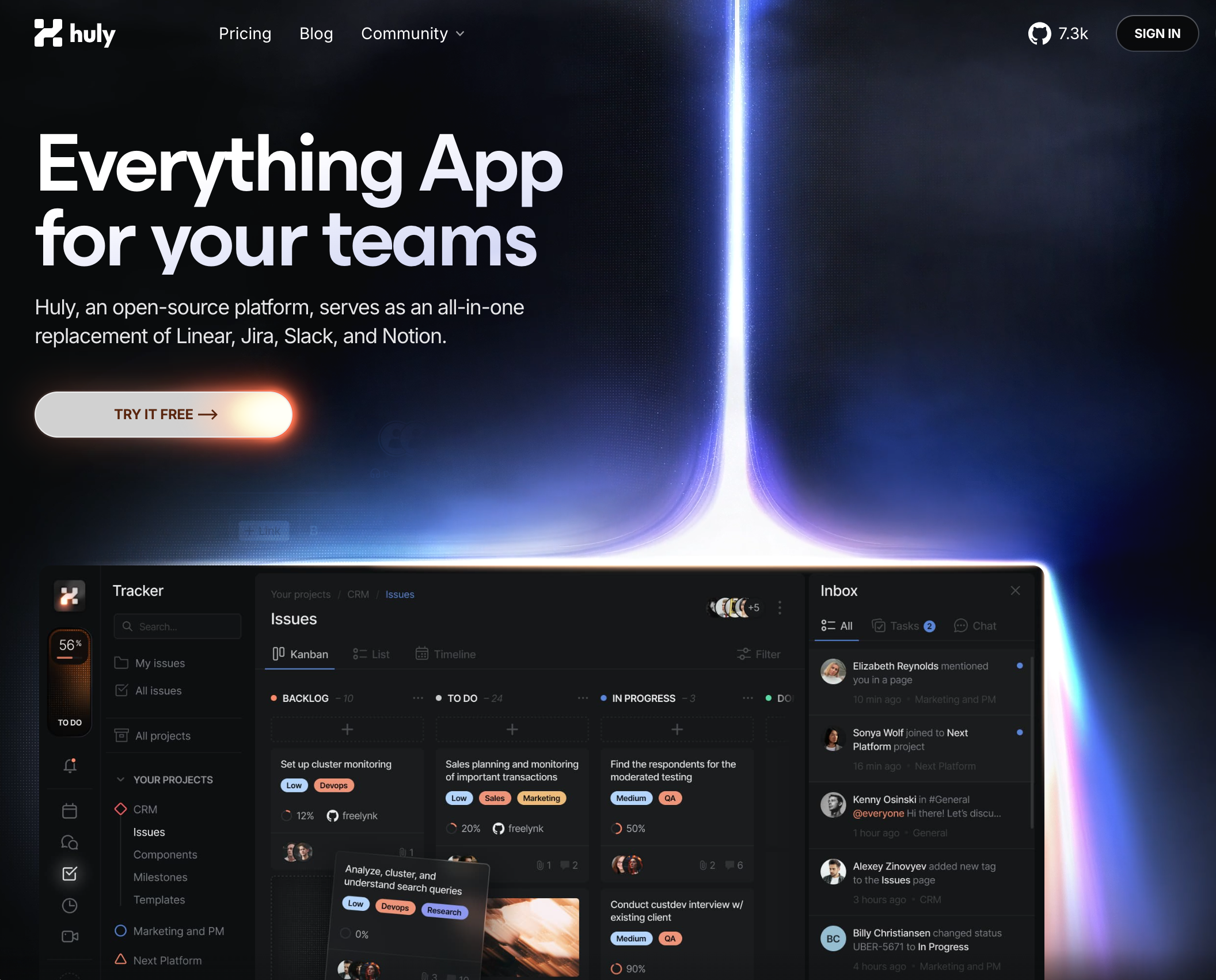 Huly - Huly is an open-source platform, serves as an all-in-one replacement of Linear, Jira, Slack, and Notion.