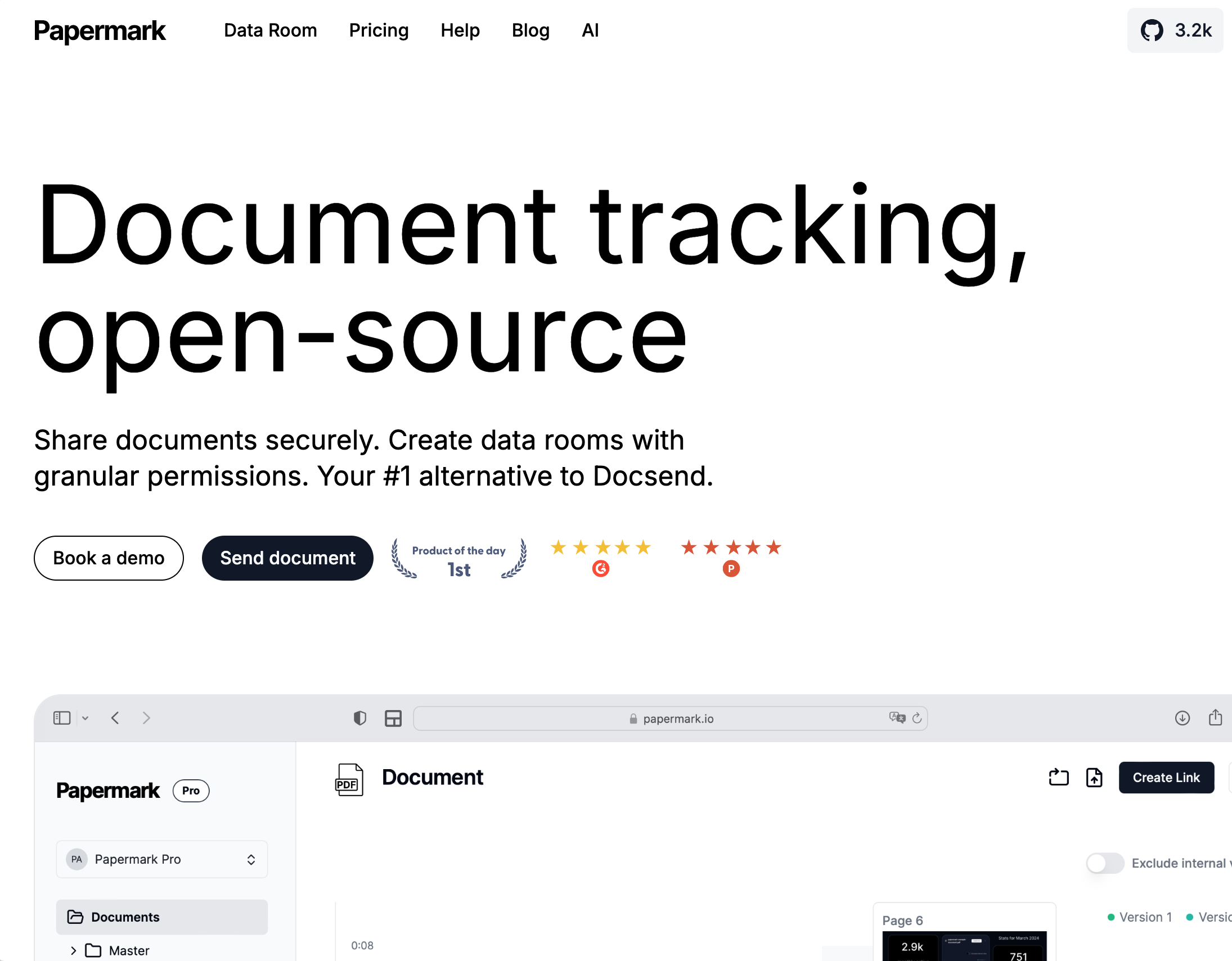 Papermark - Papermark is an open-source alternative to DocSend with a focus on document sharing, tracking, and analytics.