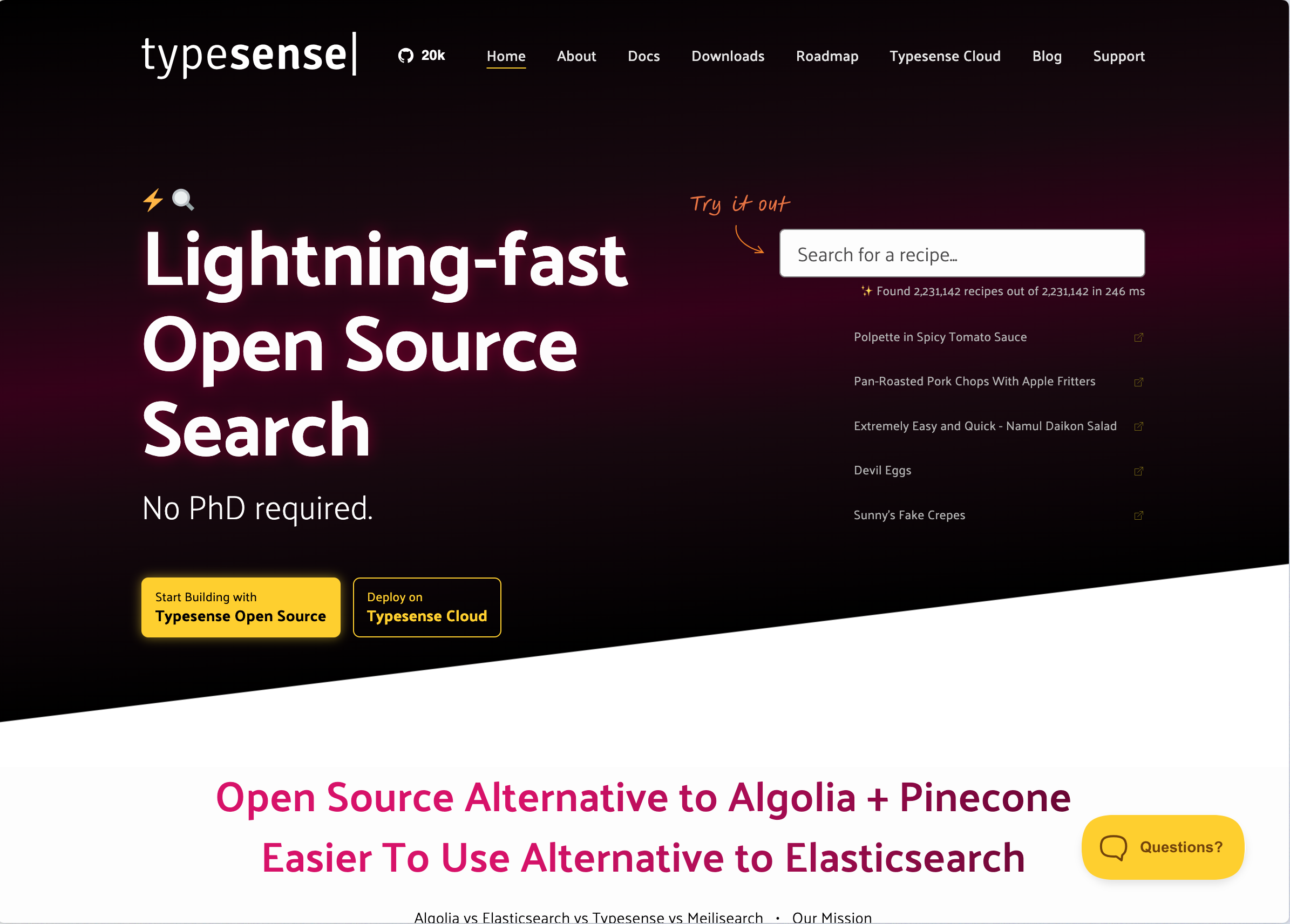 Typesense - Typesense is an open-source, typo-tolerant search engine designed for speed and developer productivity.